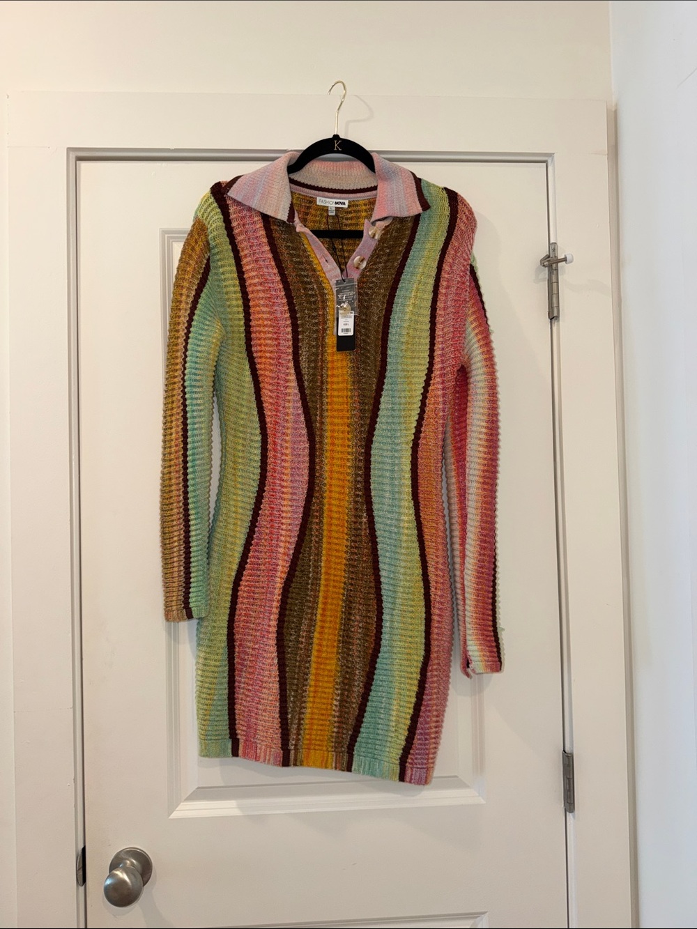 Fashion Nova Multicolor Knit Cardigan - Brown, Yellow, Pink, Mint